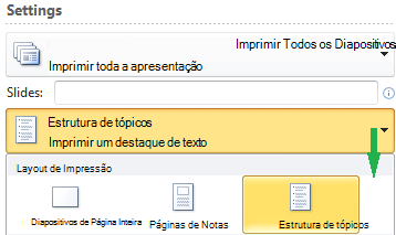 O layout para imprimir uma estrutura de tópicos