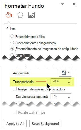 Arraste a barra Transparência para ajustar a imagem