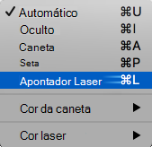 Captura de tela mostrando o apontador laser no menu pop-up