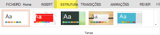 Os temas de estrutura estão no separador Estrutura do friso