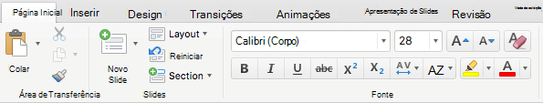 Para subscritores Office 365, o separador Base no friso do PowerPoint para Mac 2016 inclui agora um botão Cor do Realce de Texto