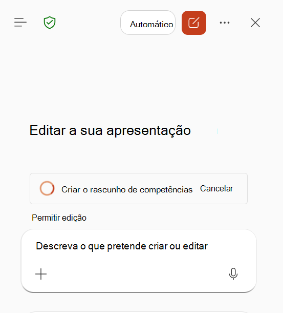 Captura de ecrã que mostra o Copilot a processar um fluxo de trabalho gravado para criar um rascunho de competências.
