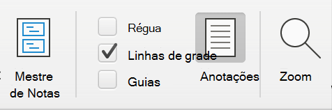 Captura de tela da caixa de seleção Gridlines na guia Exibir no Microsoft PowerPoint.