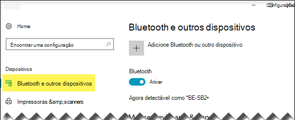 Verifique se a opção Bluetooth & outros dispositivos está selecionada no lado esquerdo