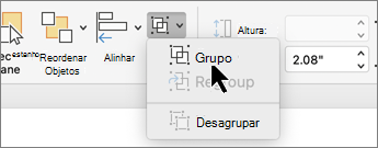 Botão Grupo seleccionado no separador Formato da Forma
