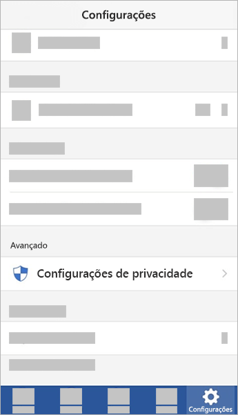 Captura de tela mostrando a opção Configurações de Privacidade no iOS