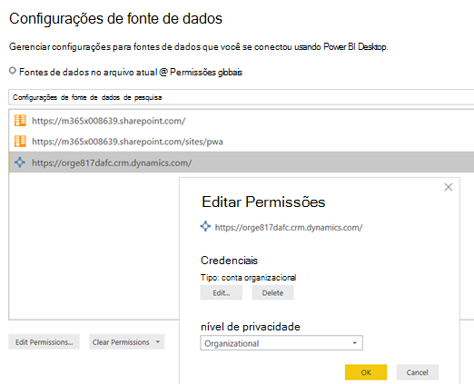 Gerenciar configurações para dados usando o Power BI Desktop.