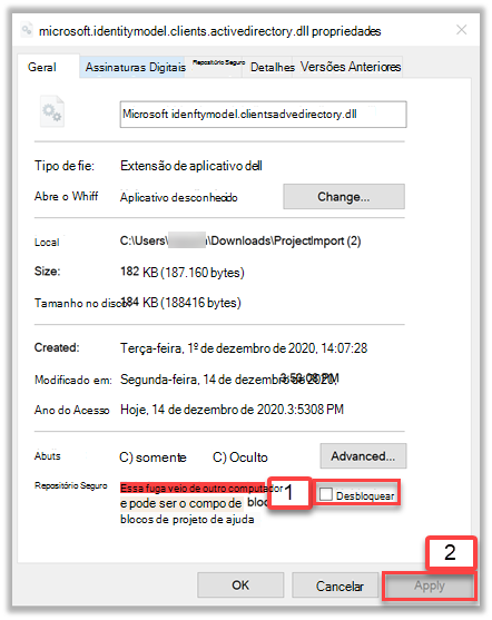 Propriedades de DLL