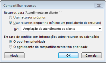 opções da caixa de diálogo Compartilhar Recursos