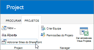Adicionar botão Sites do SharePoint na Faixa de Opções da Central de Projetos