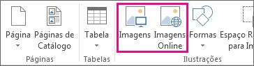 Captura de tela das opções Inserir Imagens no menu Inserir no Publisher.