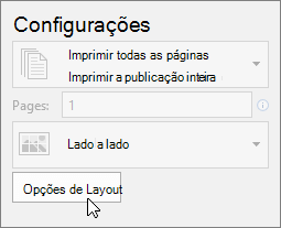 Opções de Layout nas configurações de impressora do Publisher.