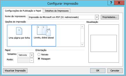 Livreto, dobrado lateral selecionado