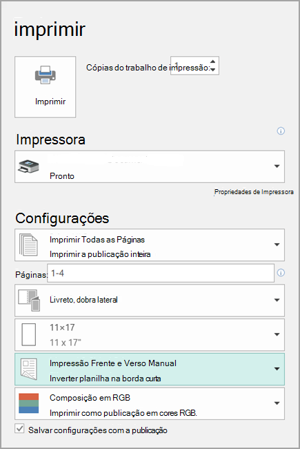 Configurações da impressora