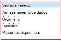 Opções disponíveis para o método de cálculo de quantidade avançada