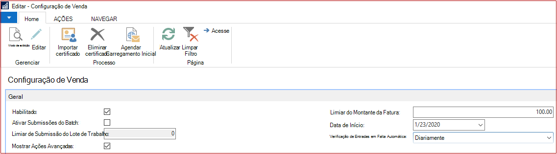 Editar configuração do SII