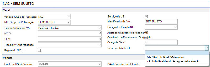 Informações de SII em Grupos de Publicação de IVA