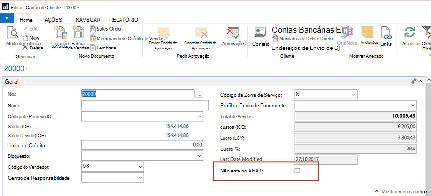 Informações sii no Cartão de Cliente