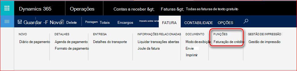 Esta imagem mostra como encontrar a funcionalidade de Faturação de crédito.