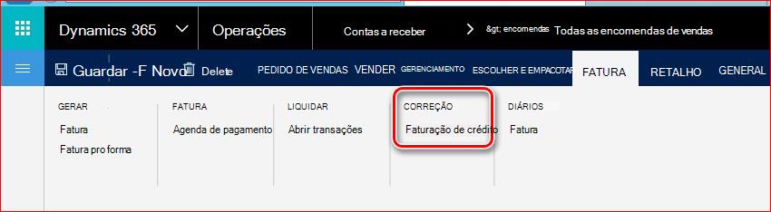 Esta imagem mostra como encontrar a funcionalidade de Faturação de crédito.