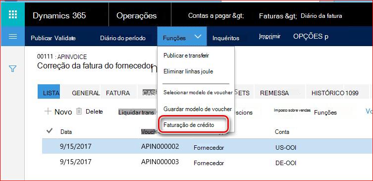 Esta imagem mostra como encontrar a funcionalidade de Faturação de crédito.