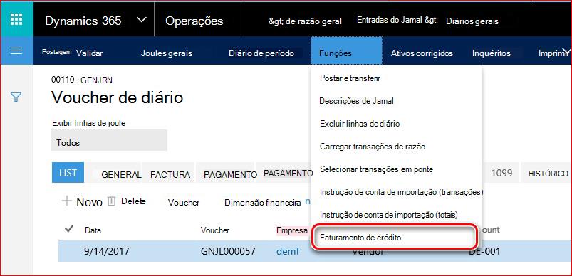 Esta imagem mostra como encontrar a funcionalidade de Faturação de crédito.