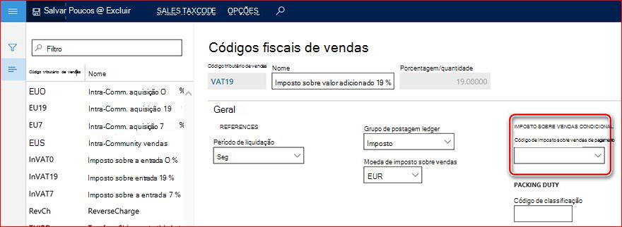 Esta imagem mostra o campo Código do tipo Vendas de pagamento.