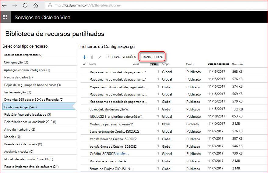 Esta imagem mostra-lhe como transferir e configurar configurações ger.