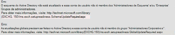erro o esquema do Active Directory não está atualizado