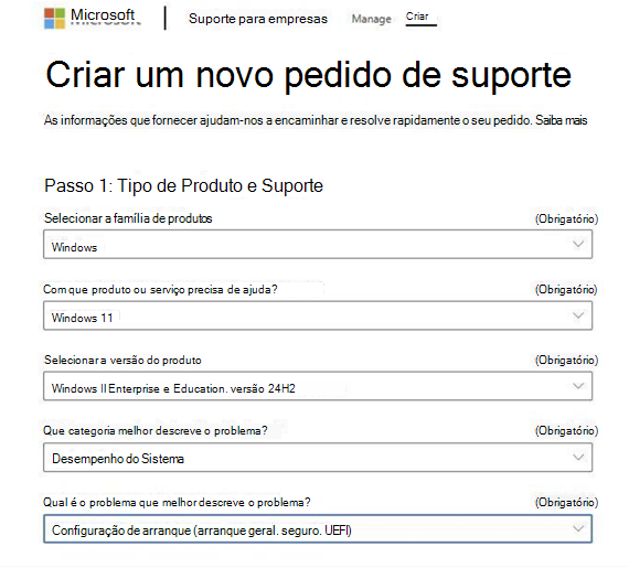 Criar um novo pedido de apoio