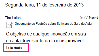 Captura de tela da mensagem instantânea de história recolhida com o prompt Ler mais realçado