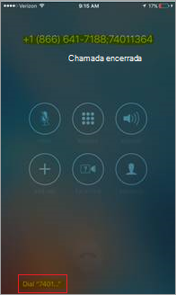 Teclado de discagem mostrando solicitação de ID de Conferência