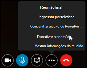 Exemplo de como ativar ou desativar o conteúdo da reunião