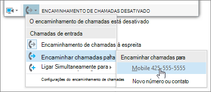 Menu principal Encaminhamento de chamadas Menu Suspenso