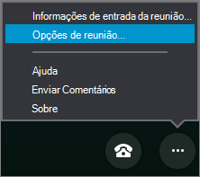 Menu Mais opções com opções de Reunião selecionadas