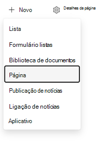 Adicionar uma página a partir da home page do site