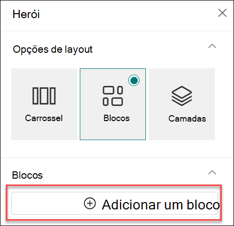 captura de ecrã de Adicionar um mosaico para peça Web hero