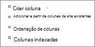 Close-up de Adicionar link de coluna existente na página Configurações