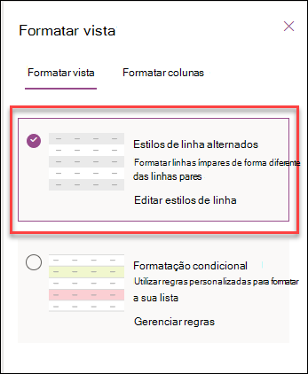 captura de tela da formatação de linhas alternadas