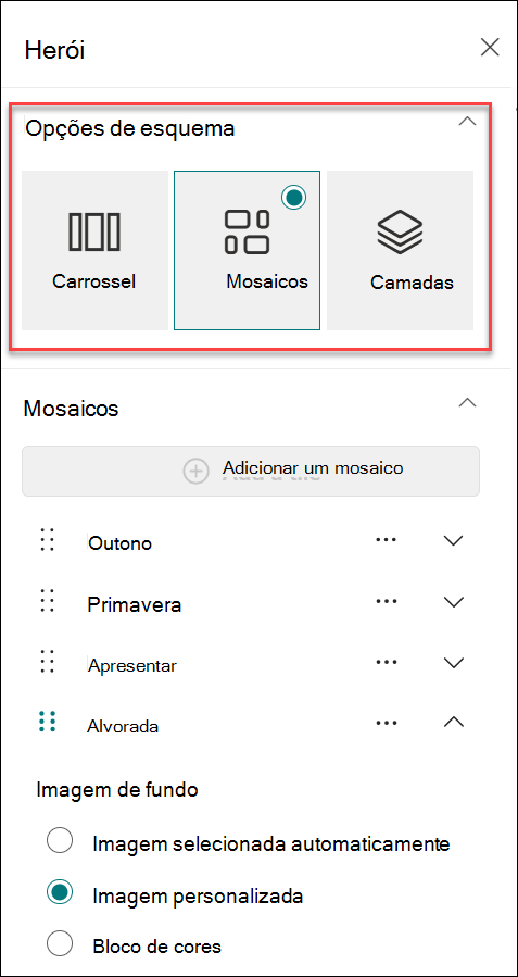 captura de ecrã a mostrar o esquema de alteração no painel de propriedades