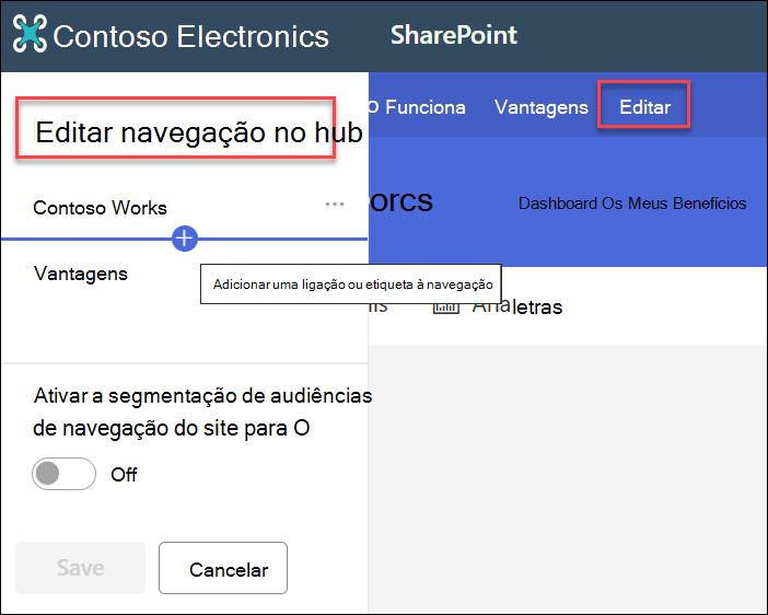 captura de tela da navegação do hub de edição