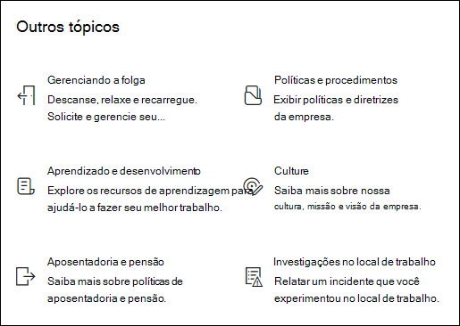 Visualização da Web Part de links rápidos.