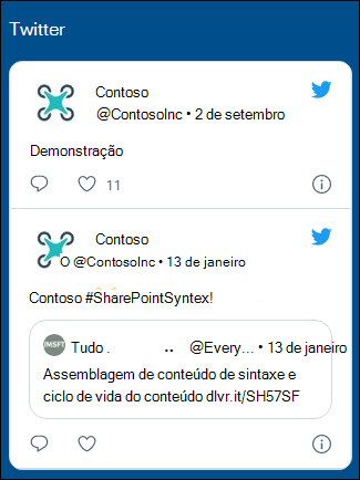 Visualização da Web Part do Twitter.