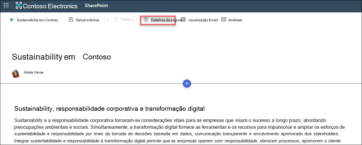localização do botão de detalhes da página