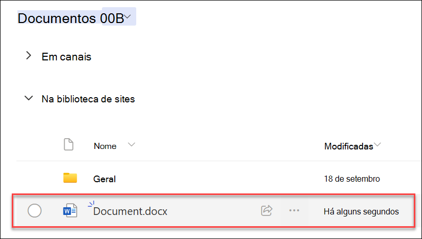 Captura de ecrã a mostrar um ficheiro recém-criado