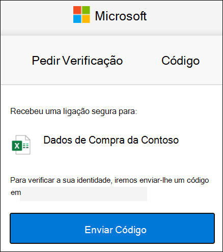 Janela de pedido do Código de Partilha Externo do OneDrive