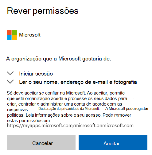 Janela Permissão de Partilha Externa do OneDrive.