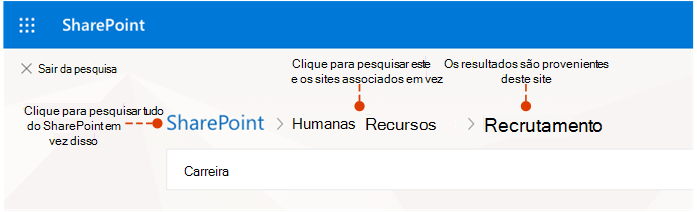 Captura de tela mostrando de onde vêm os resultados e locais alternativos para pesquisar