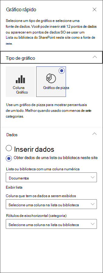 captura de ecrã do painel de edição do gráfico circular