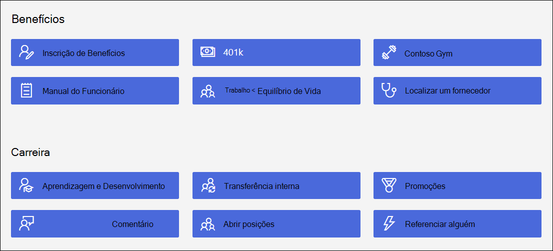 Nova tela de links rápidos